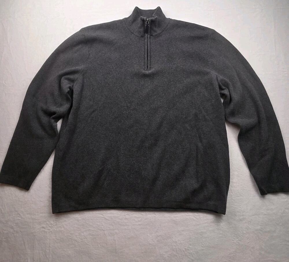 Eddie Bauer Men's Pullover Zip Grey Sweater 100% Cotton Size Large